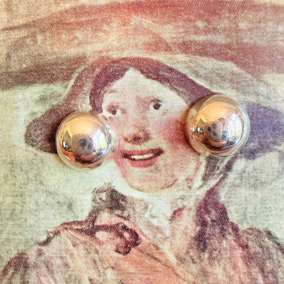 Vintage Jewelry - Vintage Sterling Silver Dome Ball Earrings Half Inch